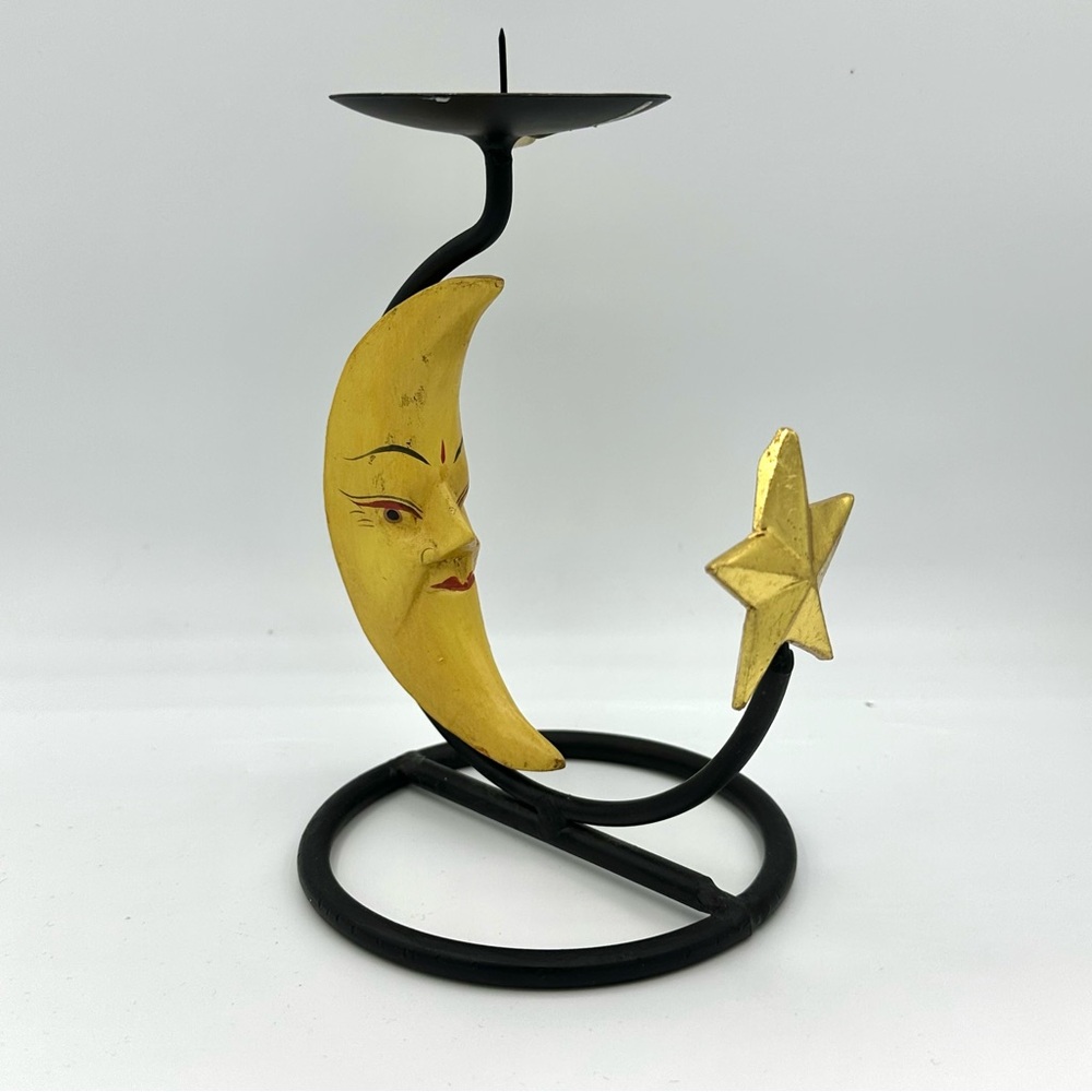 Vintage 1990’s Celestial Moon & Star Candlestick Holder